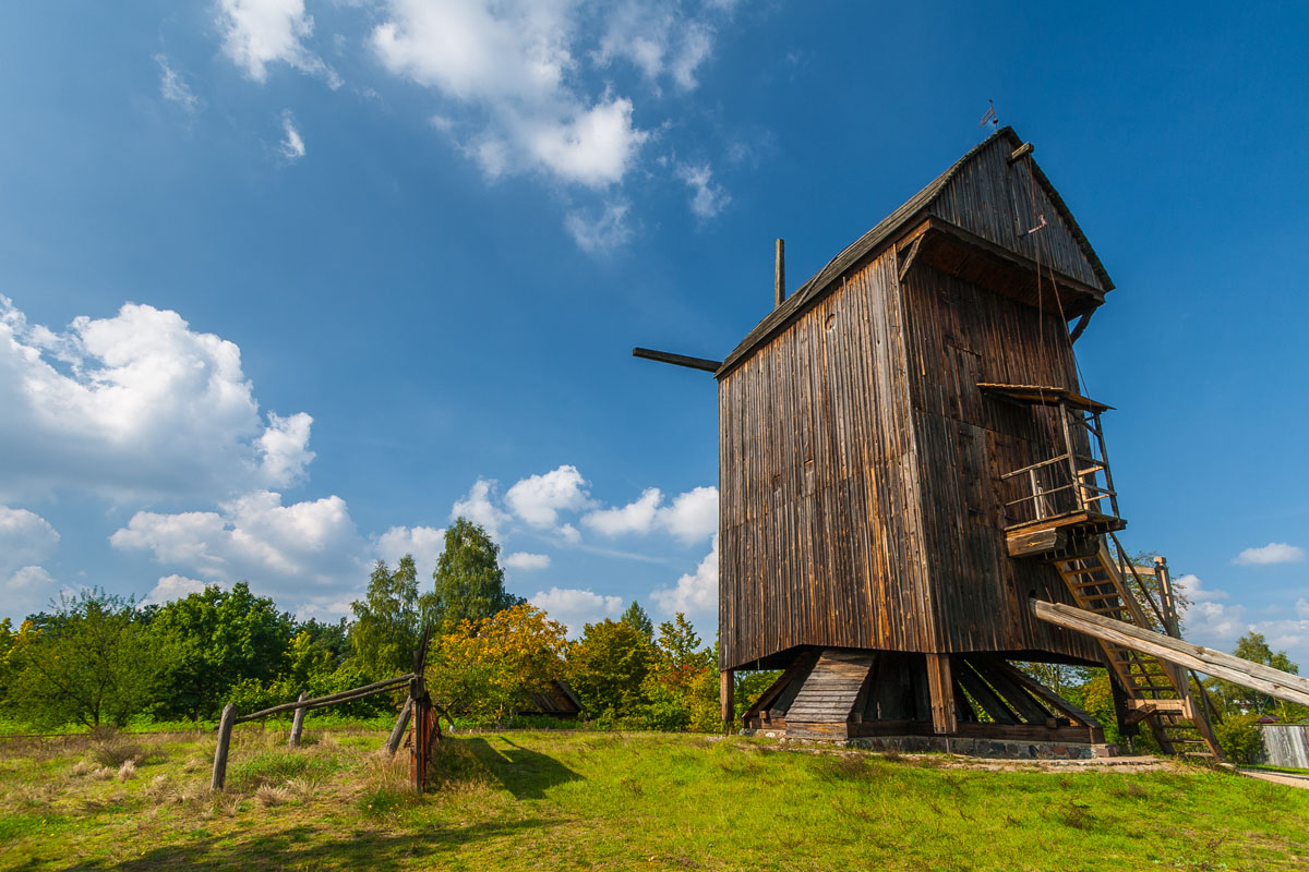 Old wooden windmill in Kashubian ethnographic museum in Wdzydze,